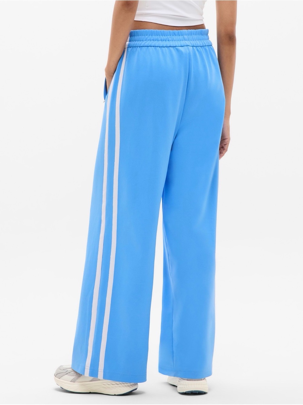 ATHLETA Tempo Wide Leg Blue Track Pants with White Side Stripes Size L Quality - Picture 6 of 8